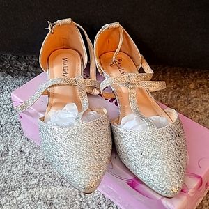 Mila Lady Silver T-Strap Studded Flat shoes